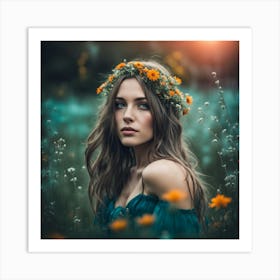 Beautiful Girl In A Field of flowers Art Print