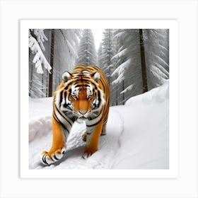 Tiger In The Snow Art Print