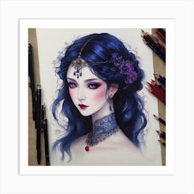 Blue Haired Girl Art Print