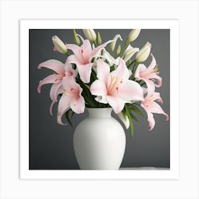 Pink Lilies In A Vase Art Print