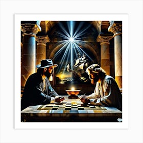 Jesus Playing Chess 1 Art Print