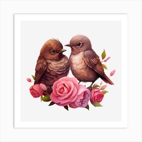 Birds On Roses 4 Art Print