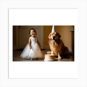 Birthday Girl And Golden Retriever Art Print