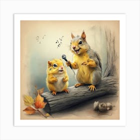 Squirrels Singing Art Print