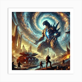 A Dramatic Sci Fi Scene Depicting The Role Of Kaiju Art Print