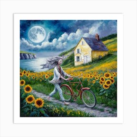 Moonlit Bohemia Whimsical Painting Of A Serene Night Scene (3) Art Print