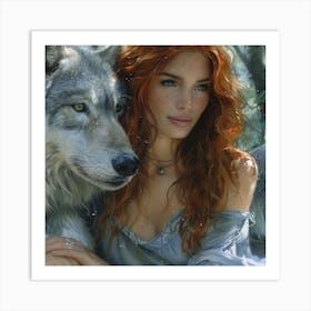 Wolf And Woman 2 Art Print