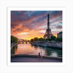 Sunset In Paris Art Print