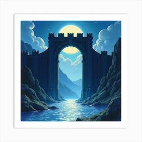 Watercolor Scene Of The Gates Of Moria Illuminated By Moonlight 1 Art Print