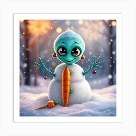 Alien Snowman And A Carrot Art Print