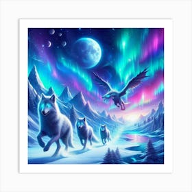 Snowy Wolf Pack Family 6 Art Print