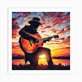 Acoustic Guitar At Sunset Art Print