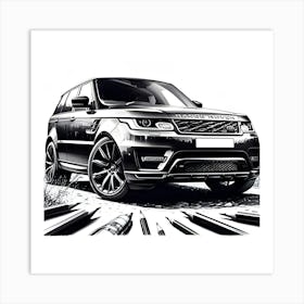 A Black And White Pencil Sketch Of A Range Rover Sport 2 Art Print