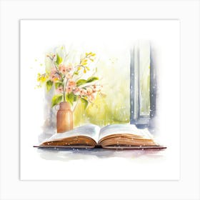 Watercolor Book With Flowers Art Print