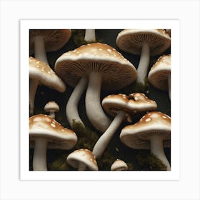 Mushrooms On A Black Background 11 Art Print