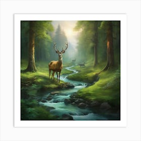 Leonardo Diffusion Xl A Genuine Deer Stands Prominently In The 0 Art Print