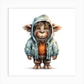 Watercolour Cartoon Gnu In A Hoodie Art Print