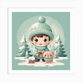 Christmas Boy With Dog Art Print