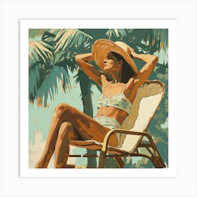 Relaxing Woman In A Straw Hat - expressionism Art Print