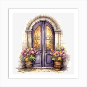 Purple Door With Tulips Art Print