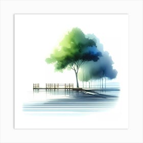 Tree By The Lake Art Print