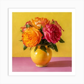 Roses In A Yellow Vase Art Print