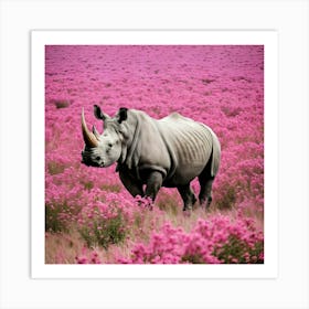 Rhino In Pink Field Art Print