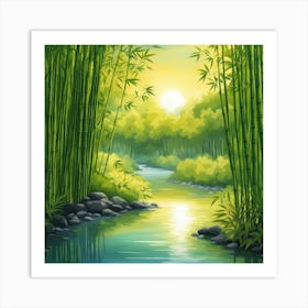 A Stream In A Bamboo Forest At Sun Rise Square Composition 344 Art Print