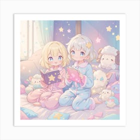 Two Girls In Pajamas 1 Art Print