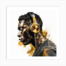 Gold Headphones Art Print