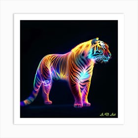 High Quality Glow Neon Color Art of a Beautifully Designed Bengal Tiger Art Print