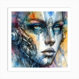 Woman With A Robot Face Art Print