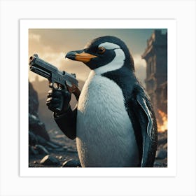 Penguin With Gun 1 Art Print
