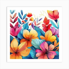 Watercolor Flowers Background Art Print