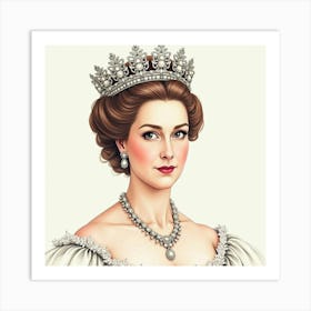 Elegant Watercolor Portrait Of Queen Elizabeth I, With Historical Elegance 1 Art Print