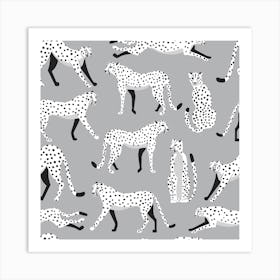 Tropical Monochrome Cheetah Pattern On Gray Square Art Print