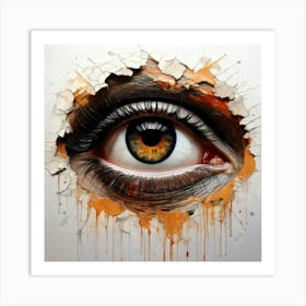 Firefly Hyperrealistic, Oil Painting, White Background, Eye, Ripped Paper, Gorilla Face, Black Ink, (3) Art Print