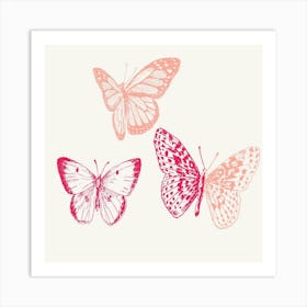 Butterflies On A White Background Art Print