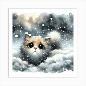 Cat In The Snow 1 Art Print