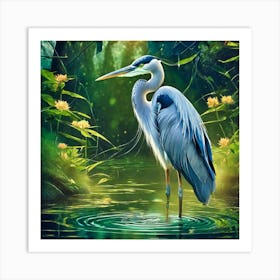 Blue Heron In The Water Art Print