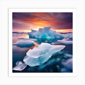 Icebergs At Sunset 35 Art Print