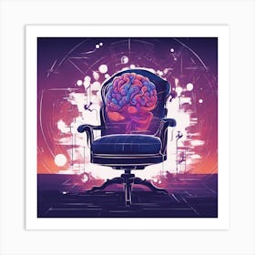 Drew Illustration Of Brain On Chair In Bright Colors, Vector Ilustracije, In The Style Of Dark Navy (3) Art Print