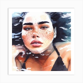 Watercolor Of A Woman In The Water Art Print