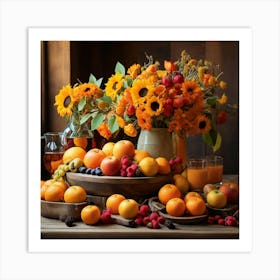 Autumn Flowers paintings art print Art Print