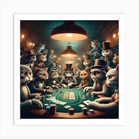 Feline Folly at the Poker Table Art Print