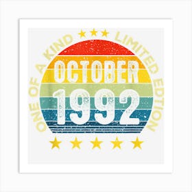 Awesome Since October 1992 30 Yrs Old 30th Birthday Retro Art Print