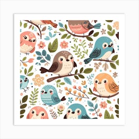 Cute Birds Seamless Pattern 4 Art Print