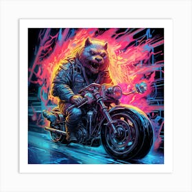 Wolf On A Motorcycle Splash Colors Art Print