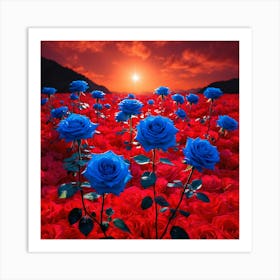 Blue Roses At Sunset 2 Art Print