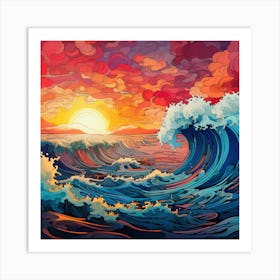 Ocean Wave At Sunset Art Print